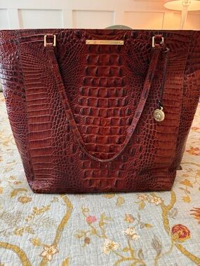 Brahmin Croc-Embossed Leather Tote in Burgundy